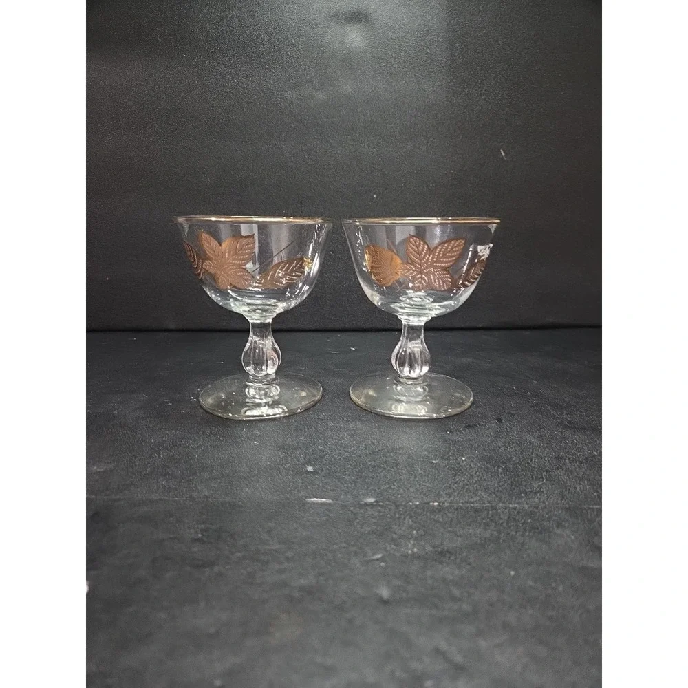 Libbey Gold Leaves Cordial Stems, Cocktail Glass Set, Liquor Glasses, Fall Decor
